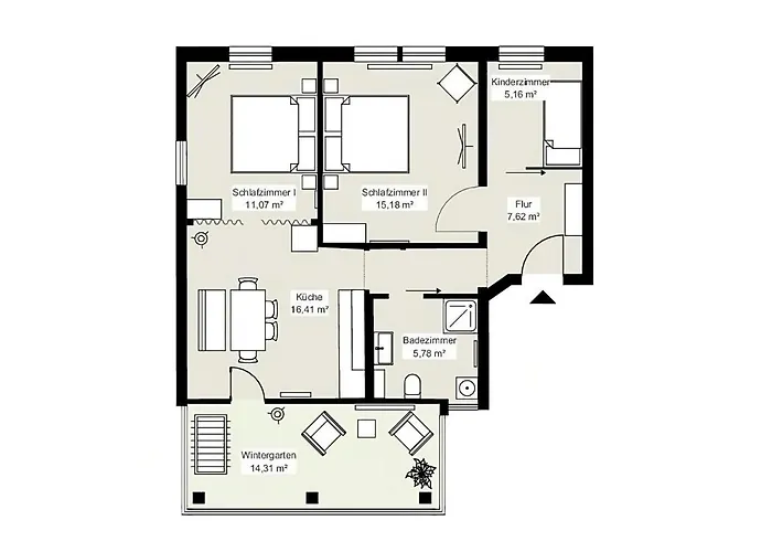 Bunter Hund - Zentrales Apartment, Parkplatz, Wintergarten, Kinderzimmer